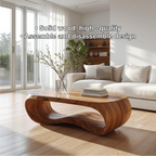 Handcrafted Solid Wood Coffee Table with Modern Curved Design and Natural Smooth Finish - view 3 of 5