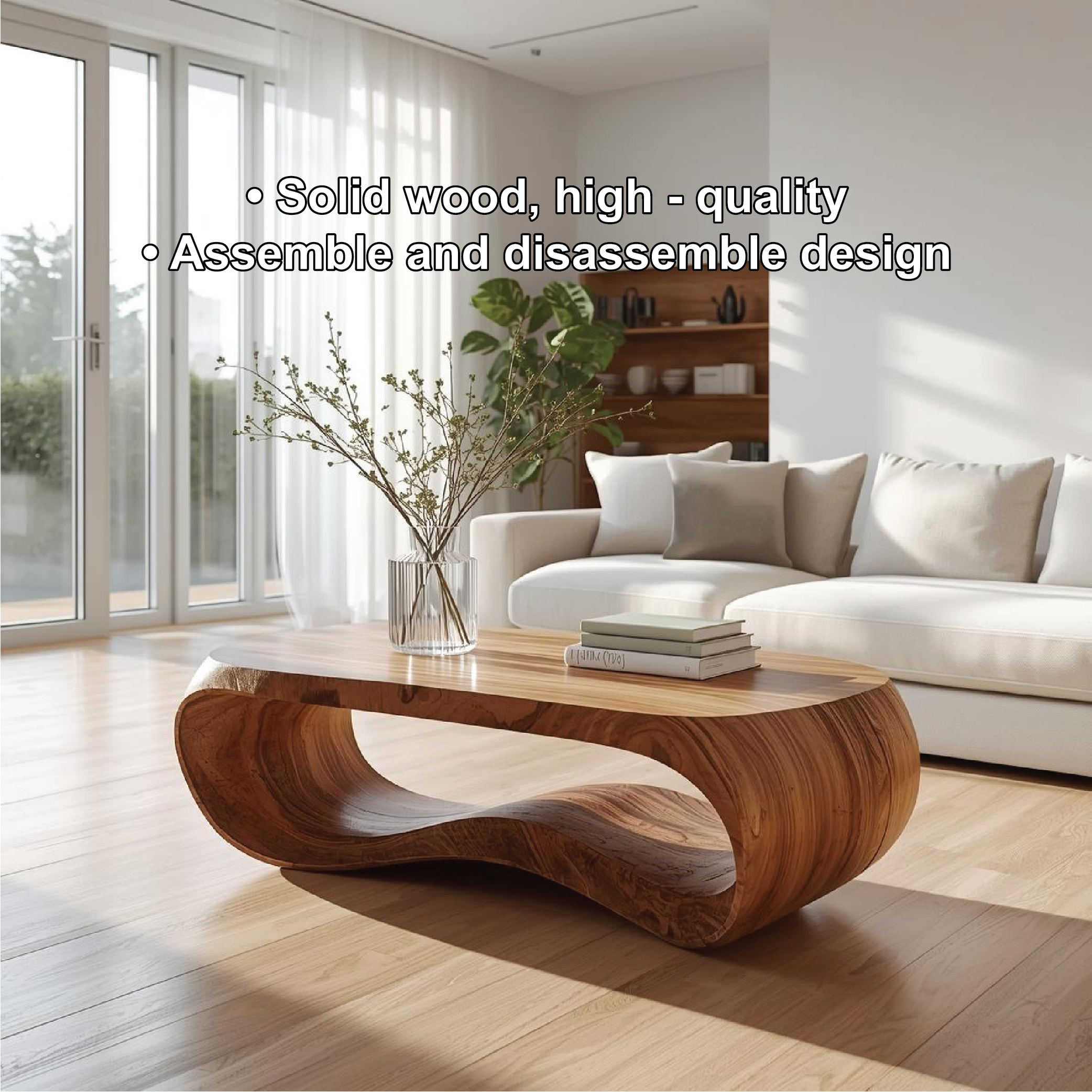 Handcrafted Solid Wood Coffee Table with Modern Curved Design and Natural Smooth Finish - view 3 of 5