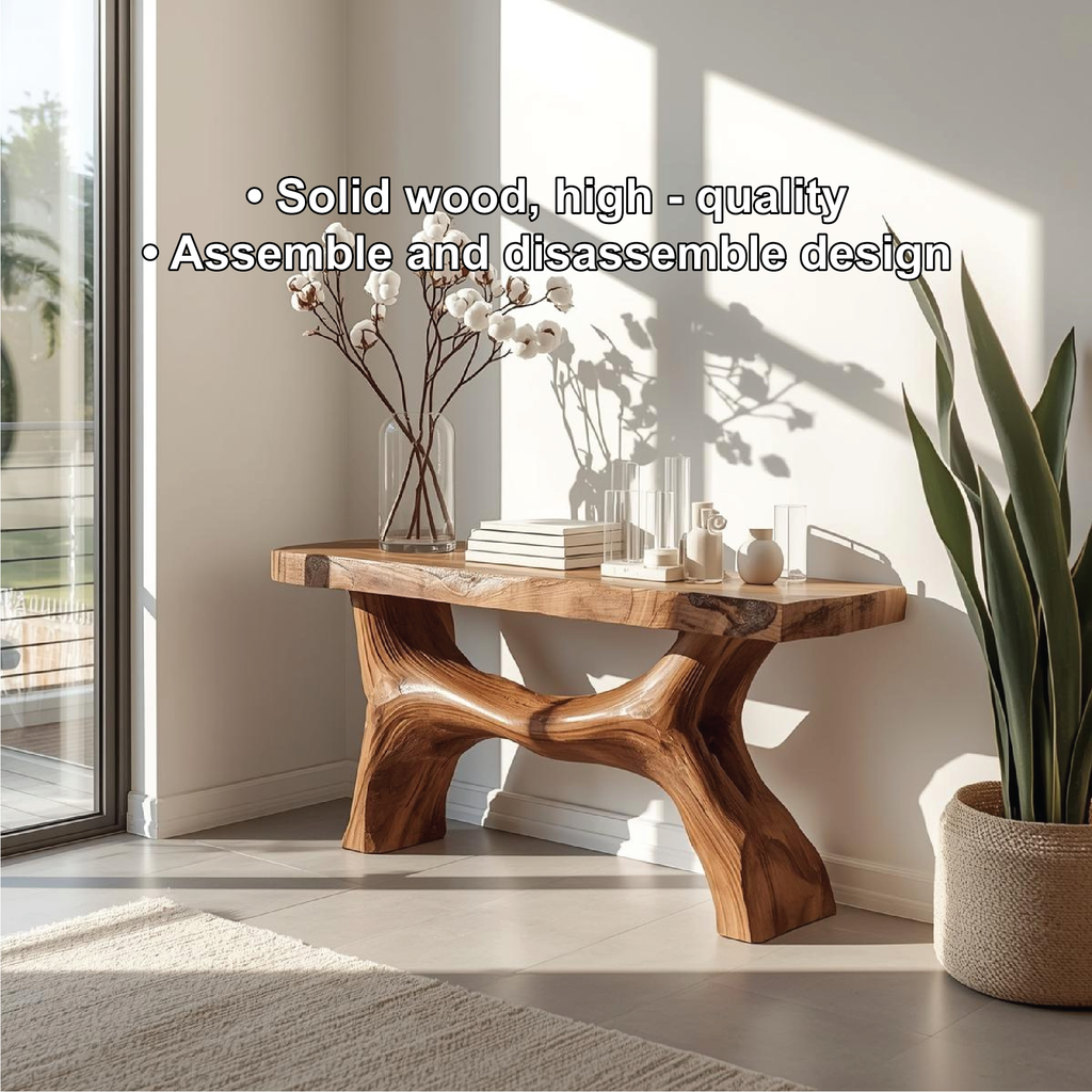 Handcrafted Solid Wood Console Table with Sculptural Base and Natural Live Edge Design - view 3 of 5