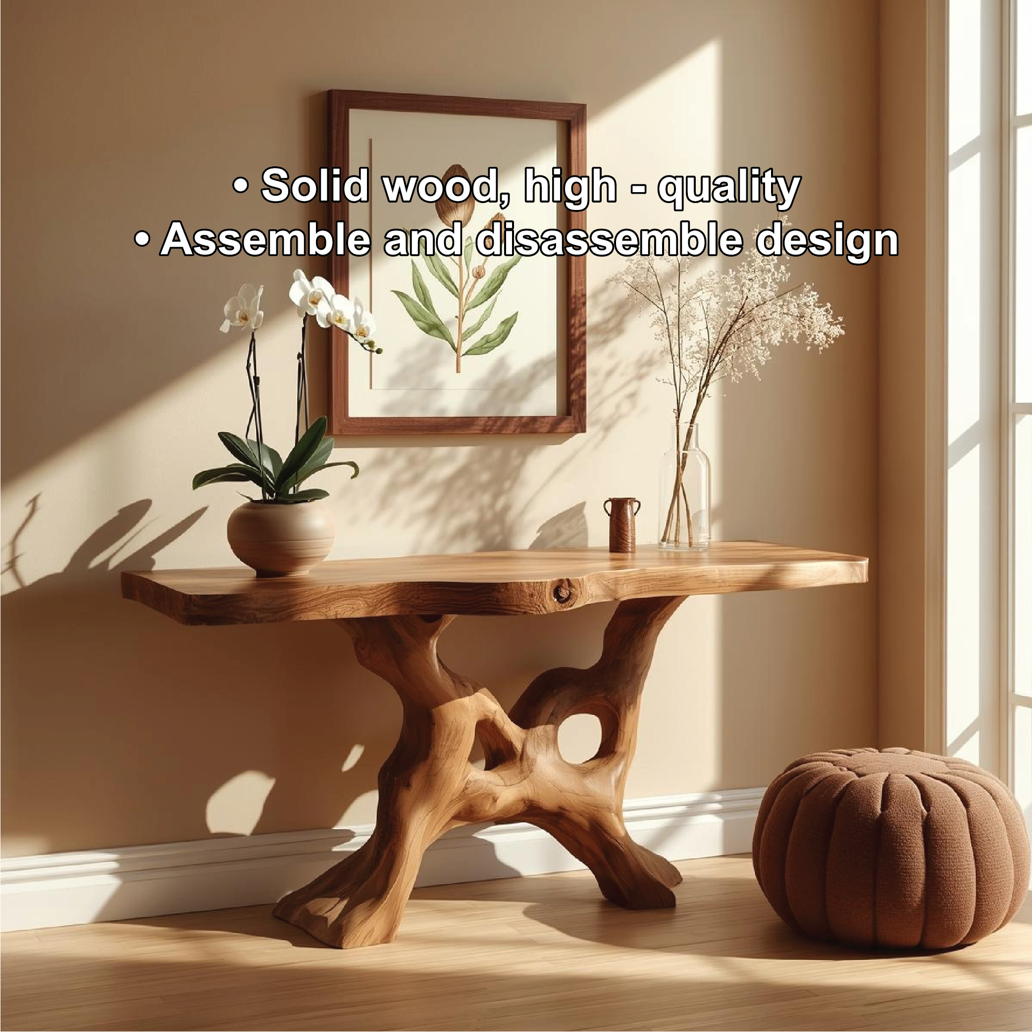 Handcrafted Solid Wood Console Table with Organic Root-Inspired Base and Natural Live Edge - view 3 of 5