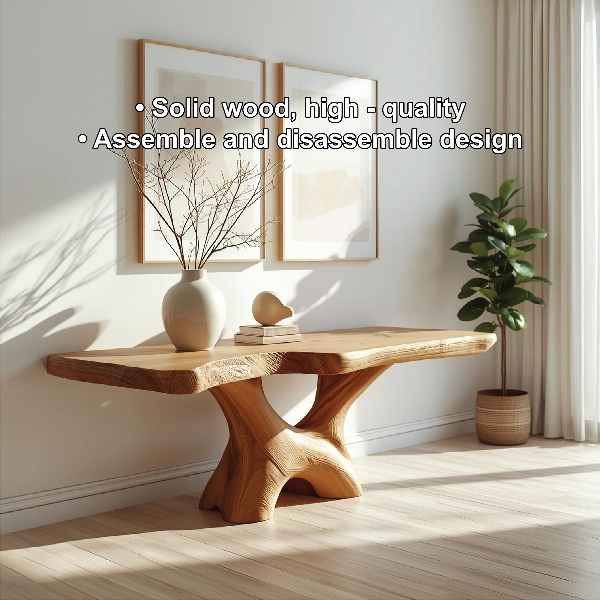 Handcrafted Solid Wood Console Table with Sculptural Base and Natural Grain Live Edge Design - view 3 of 5