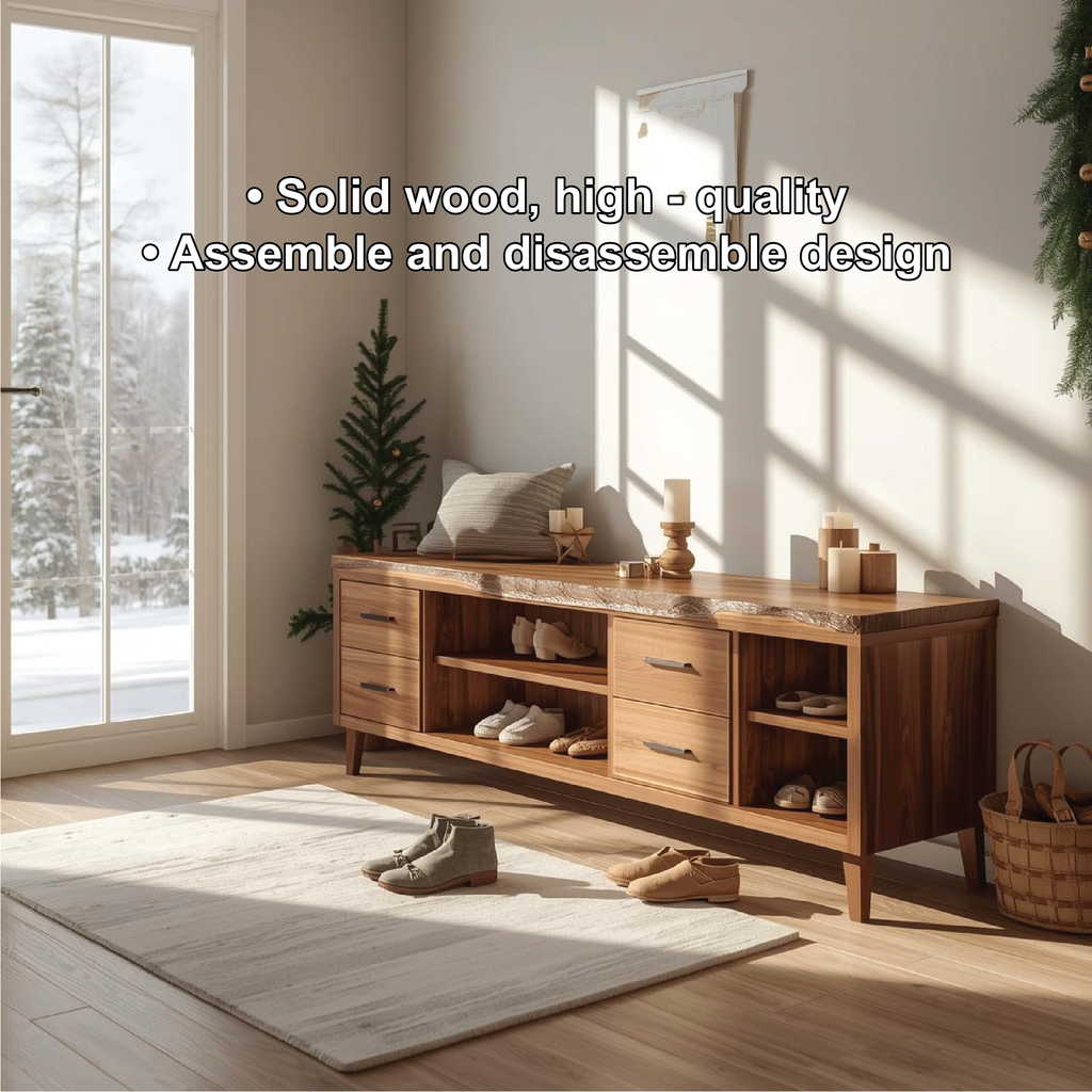 Handcrafted Solid Wood Entryway Bench with Storage Drawers and Live Edge Rustic Design - view 3 of 5
