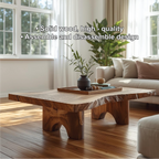 Handcrafted Solid Wood Coffee Table with Live Edge Top and Sculpted Block Legs Design - view 3 of 5
