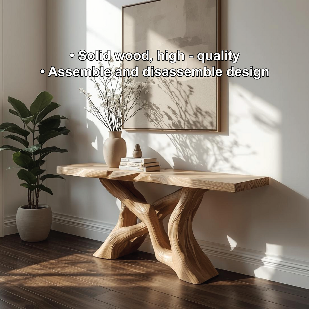 Handcrafted Solid Wood Console Table with Artistic Twisted Base and Natural Light Finish Design - view 3 of 5