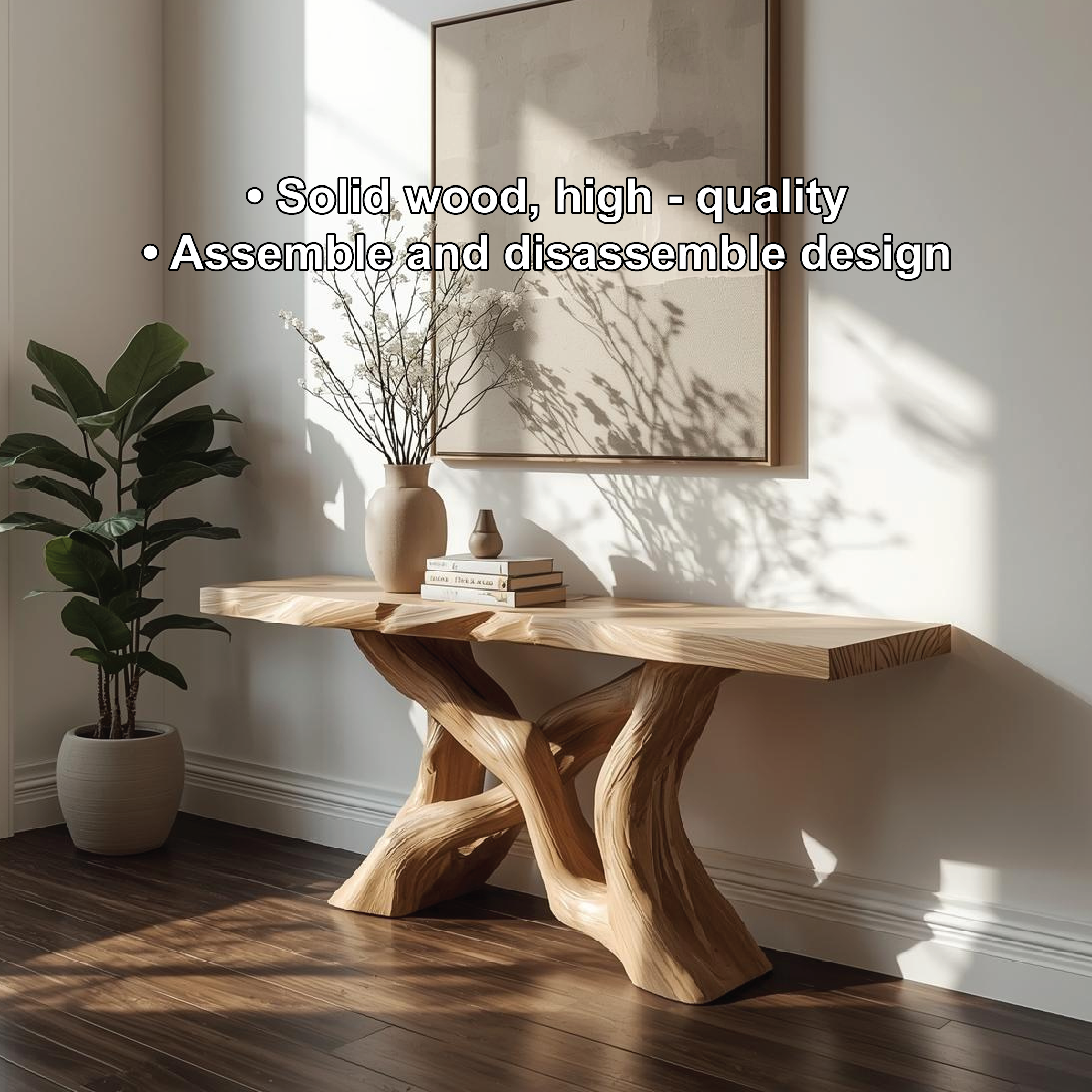 Handcrafted Solid Wood Console Table with Artistic Twisted Base and Natural Light Finish Design - view 3 of 5