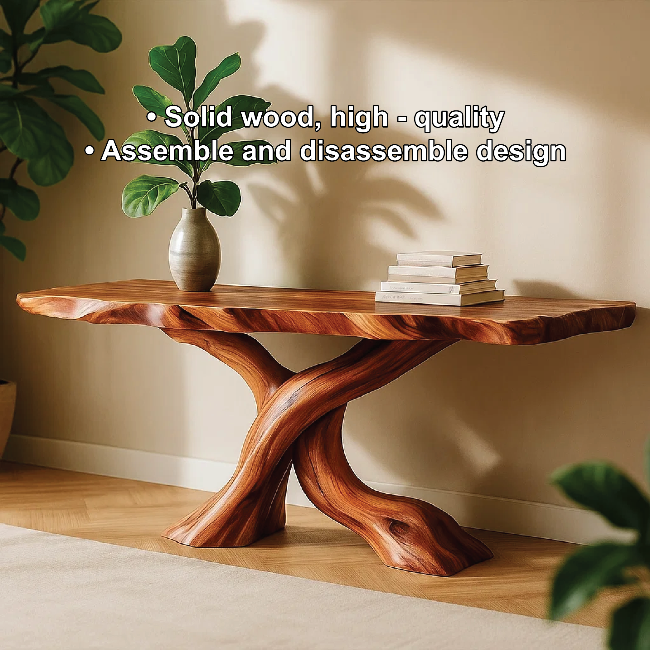 Handcrafted Solid Wood Tree Console Table with Twisted Base Design for Natural Modern Interiors - view 3 of 5