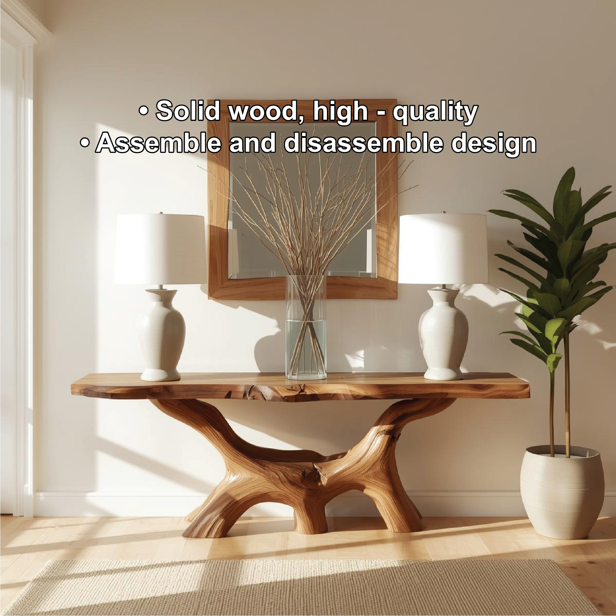 Handcrafted Solid Wood Console Table with Natural Live Edge and Organic Sculptural Base - view 3 of 5
