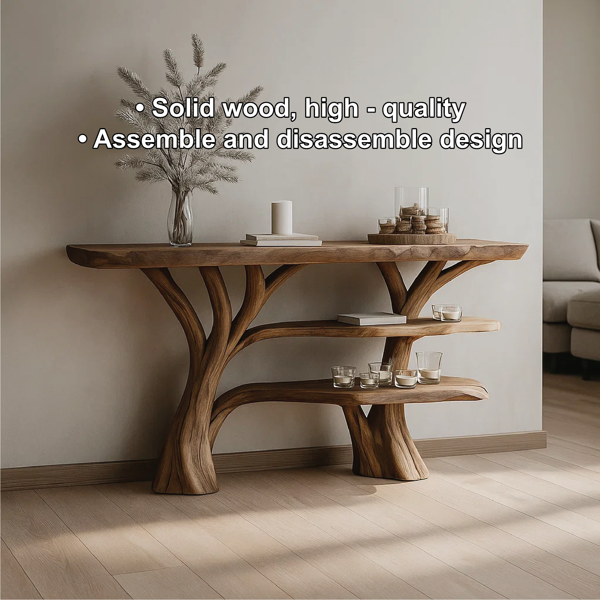 Handcrafted Solid Wood Tree Console Table with Multi-Tier Organic Design for Modern Interiors - view 2 of 5