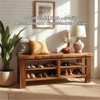 Handcrafted Solid Wood Entryway Bench with Live Edge Top and Multi-Tier Shoe Storage Shelves - view 3 of 5