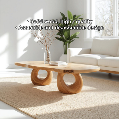 Handcrafted Solid Wood Coffee Table with Artistic Circular Base and Natural Smooth Finish - view 3 of 5