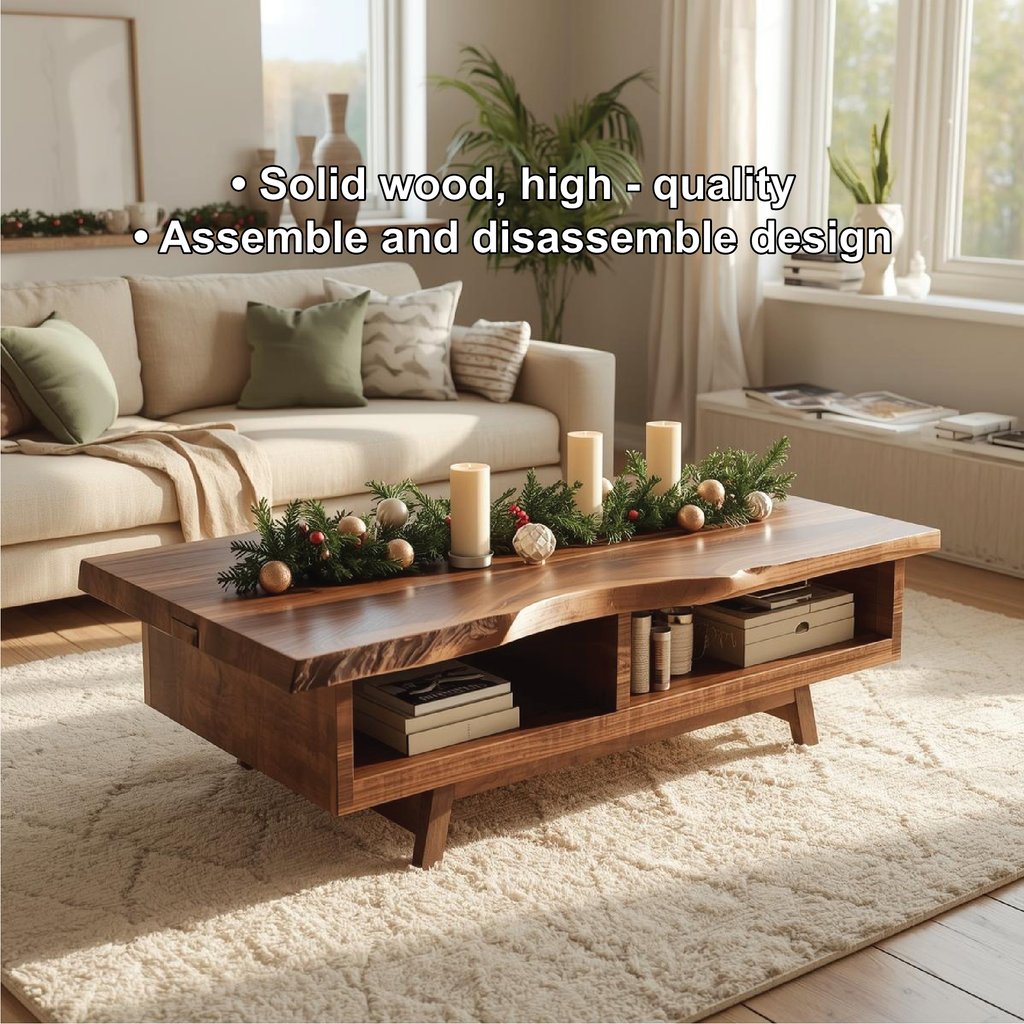 Handcrafted Solid Wood Coffee Table with Live Edge Top and Open Storage for Cozy Living Rooms - view 3 of 5