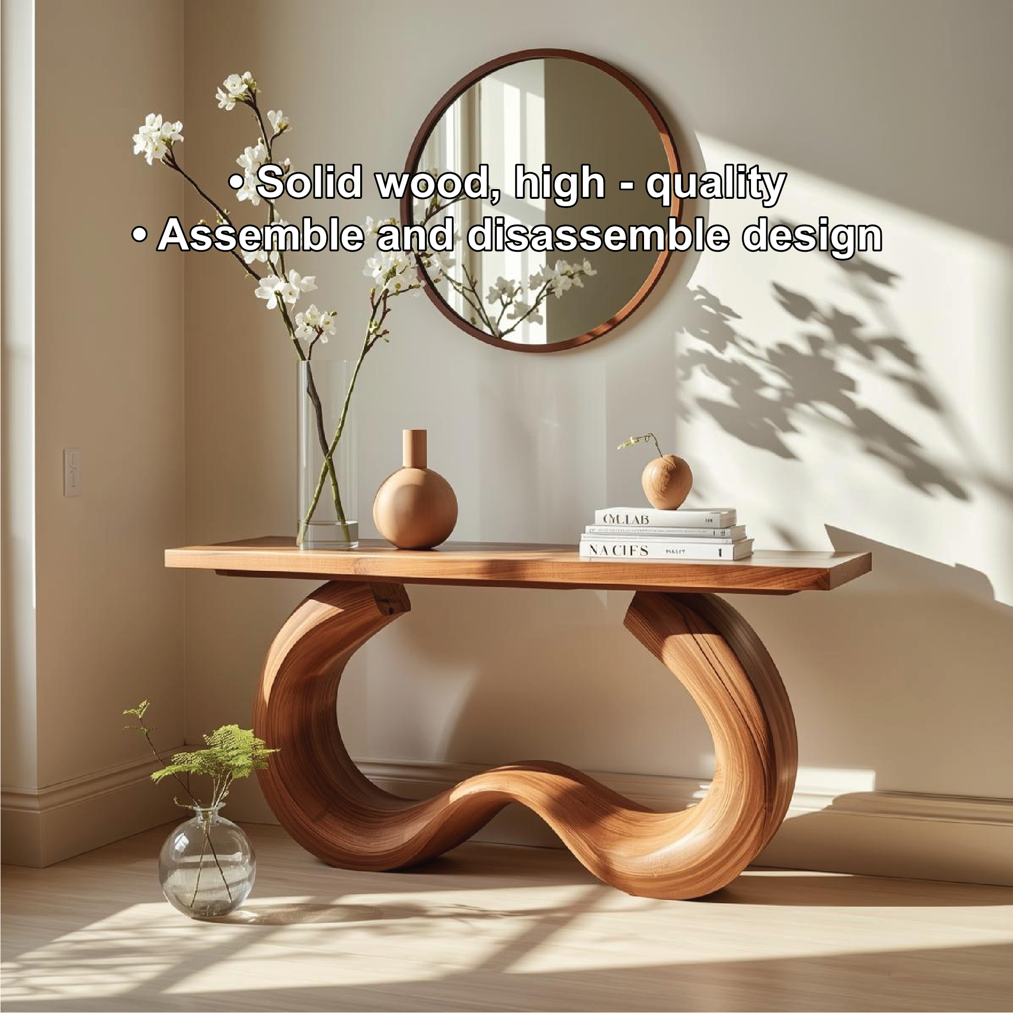 Handcrafted Solid Wood Console Table with Artistic Curved Base and Modern Minimalist Design - view 3 of 5