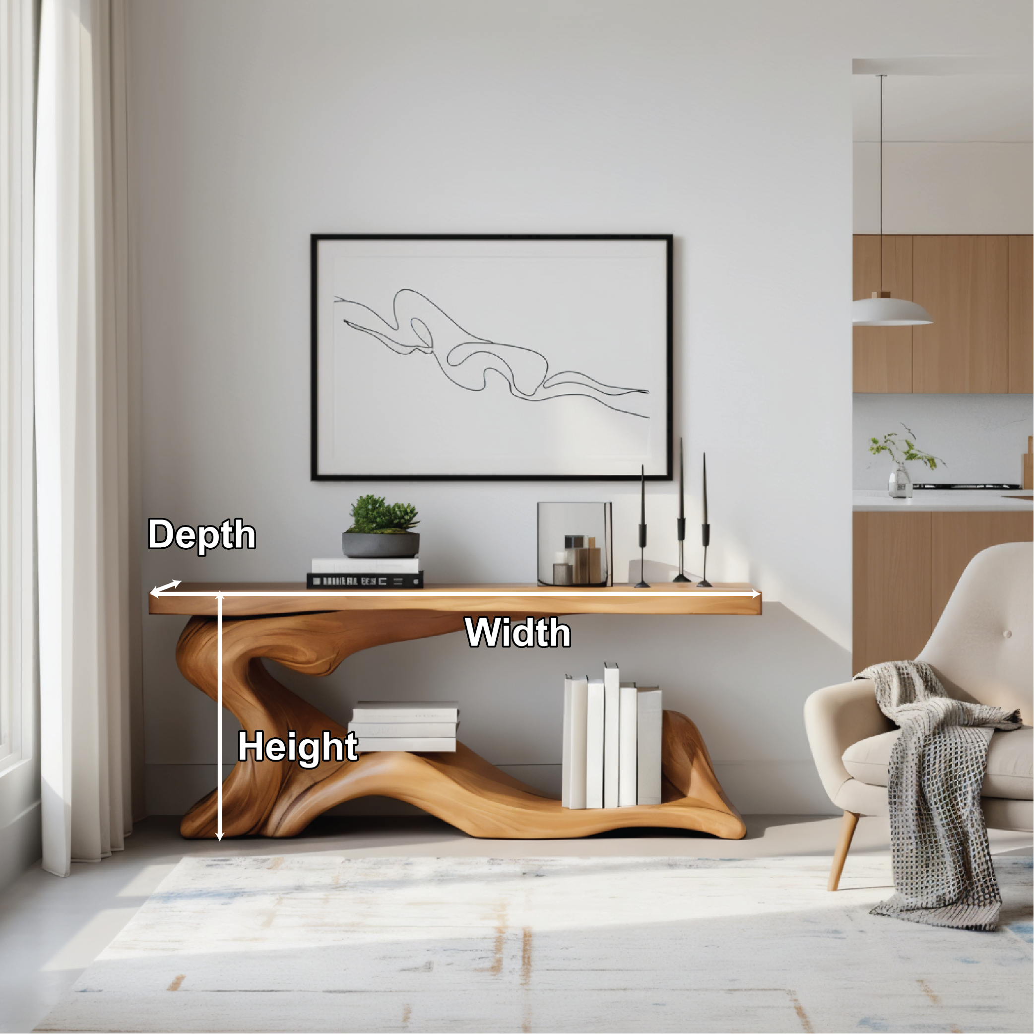 Handcrafted Solid Wood Console Table with Sculptural Organic Base and Modern Minimalist Design - view 4 of 8