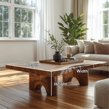 Handcrafted Solid Wood Coffee Table with Live Edge Top and Sculpted Block Legs Design - view 2 of 5