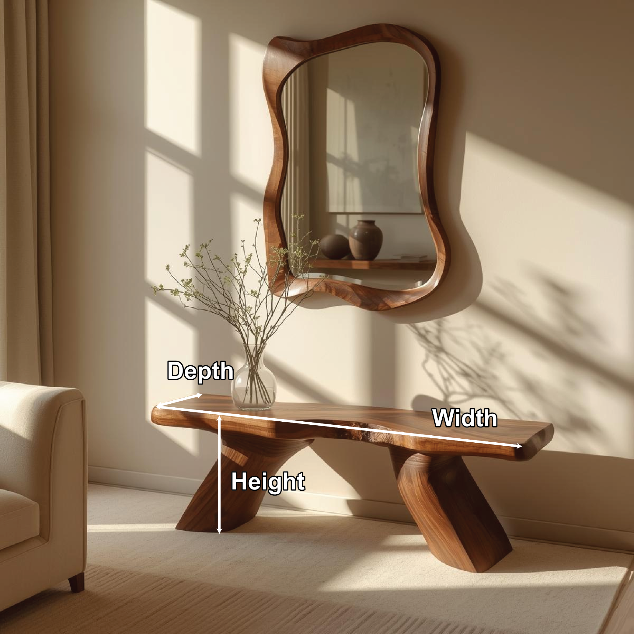 Solid Wood Entryway Bench with Sculptural Legs, Handmade Modern Hallway Seat - view 2 of 7