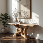 Handcrafted Solid Wood Console Table with Artistic Twisted Base and Natural Light Finish Design - view 2 of 5