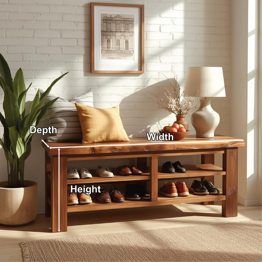 Handcrafted Solid Wood Entryway Bench with Live Edge Top and Multi-Tier Shoe Storage Shelves - view 2 of 5