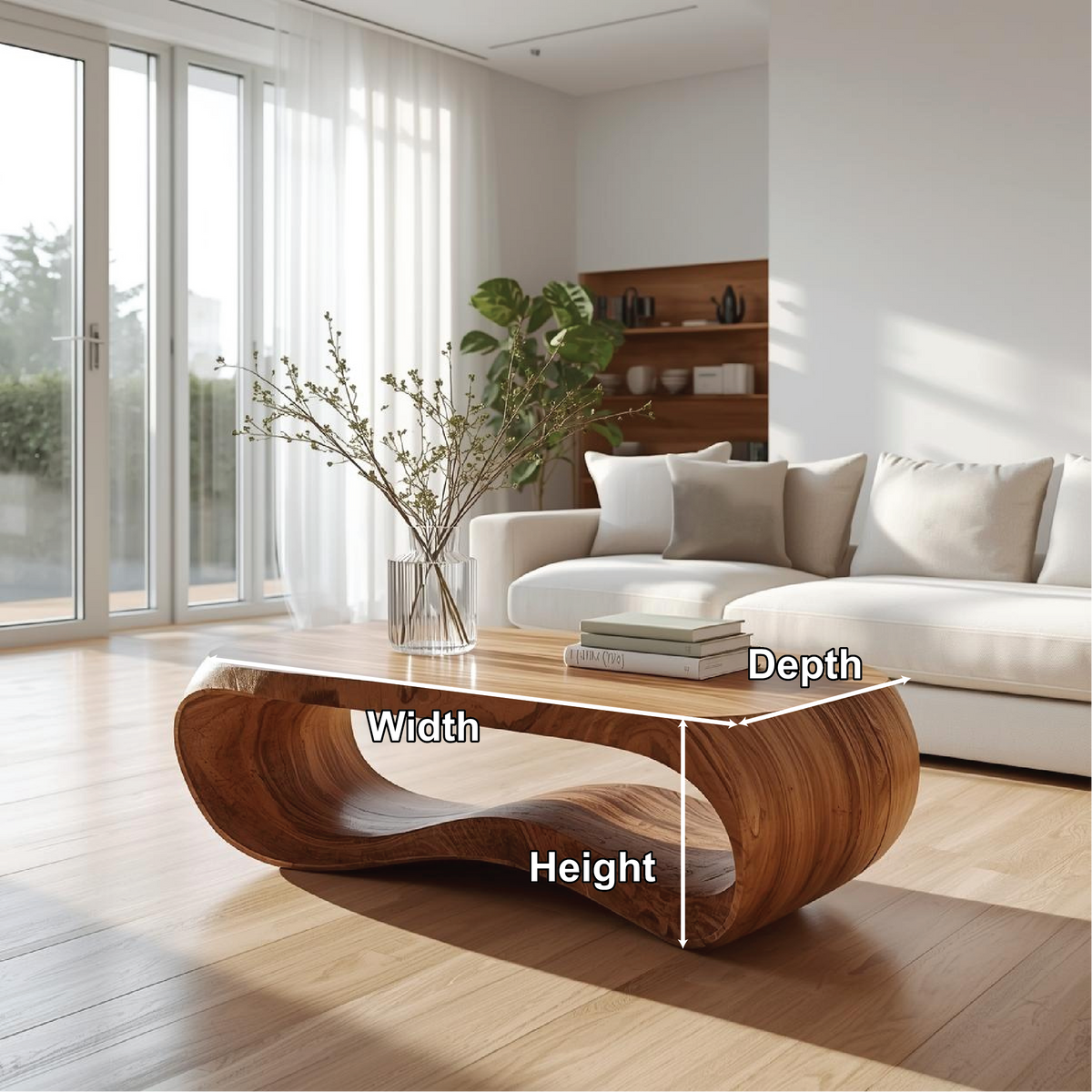 Handcrafted Solid Wood Coffee Table with Modern Curved Design and Natural Smooth Finish - view 2 of 5