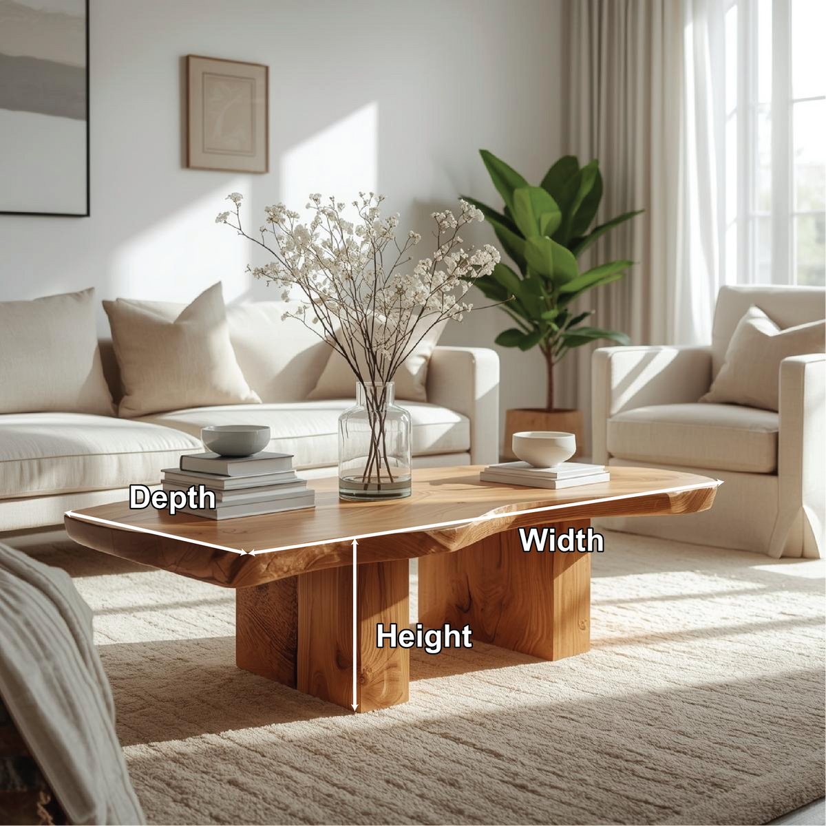 Handcrafted Solid Wood Coffee Table with Live Edge Design and Minimalist Block Base - view 2 of 5