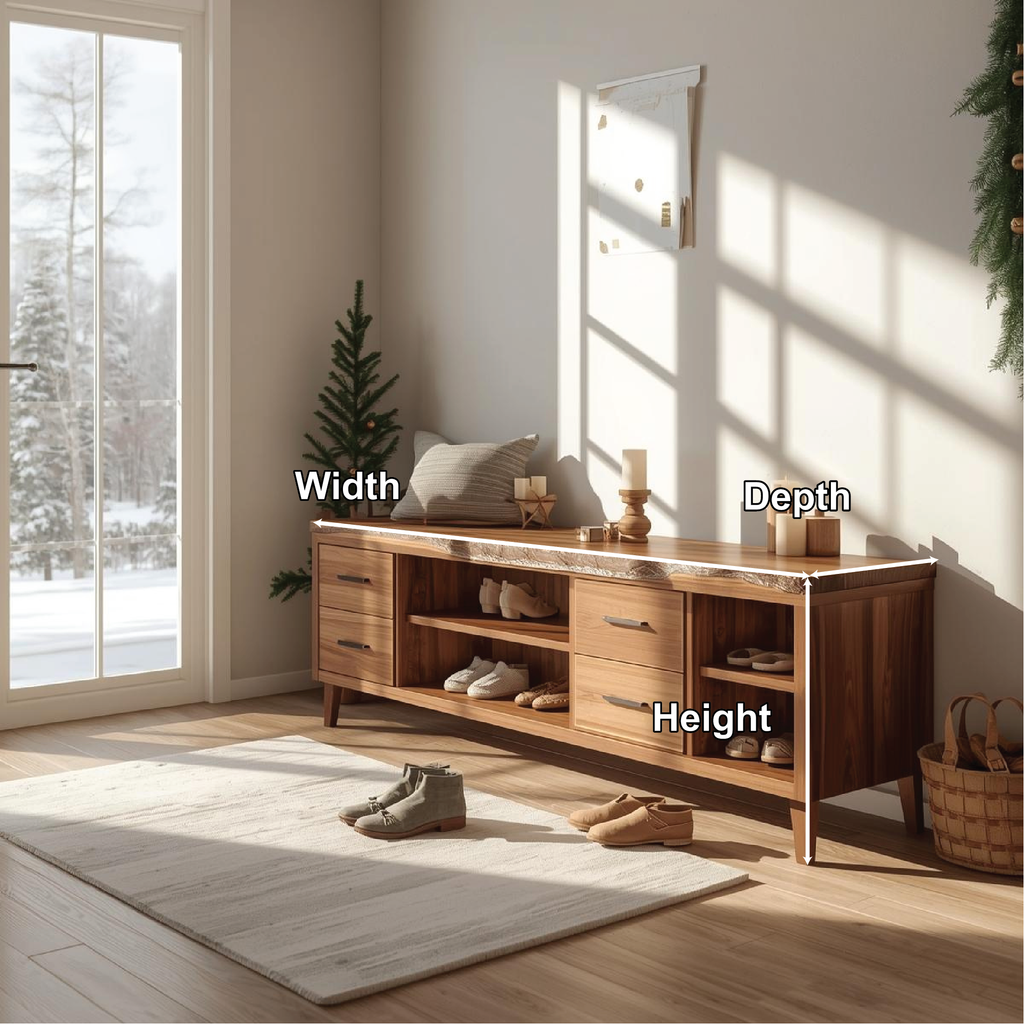Handcrafted Solid Wood Entryway Bench with Storage Drawers and Live Edge Rustic Design - view 2 of 5