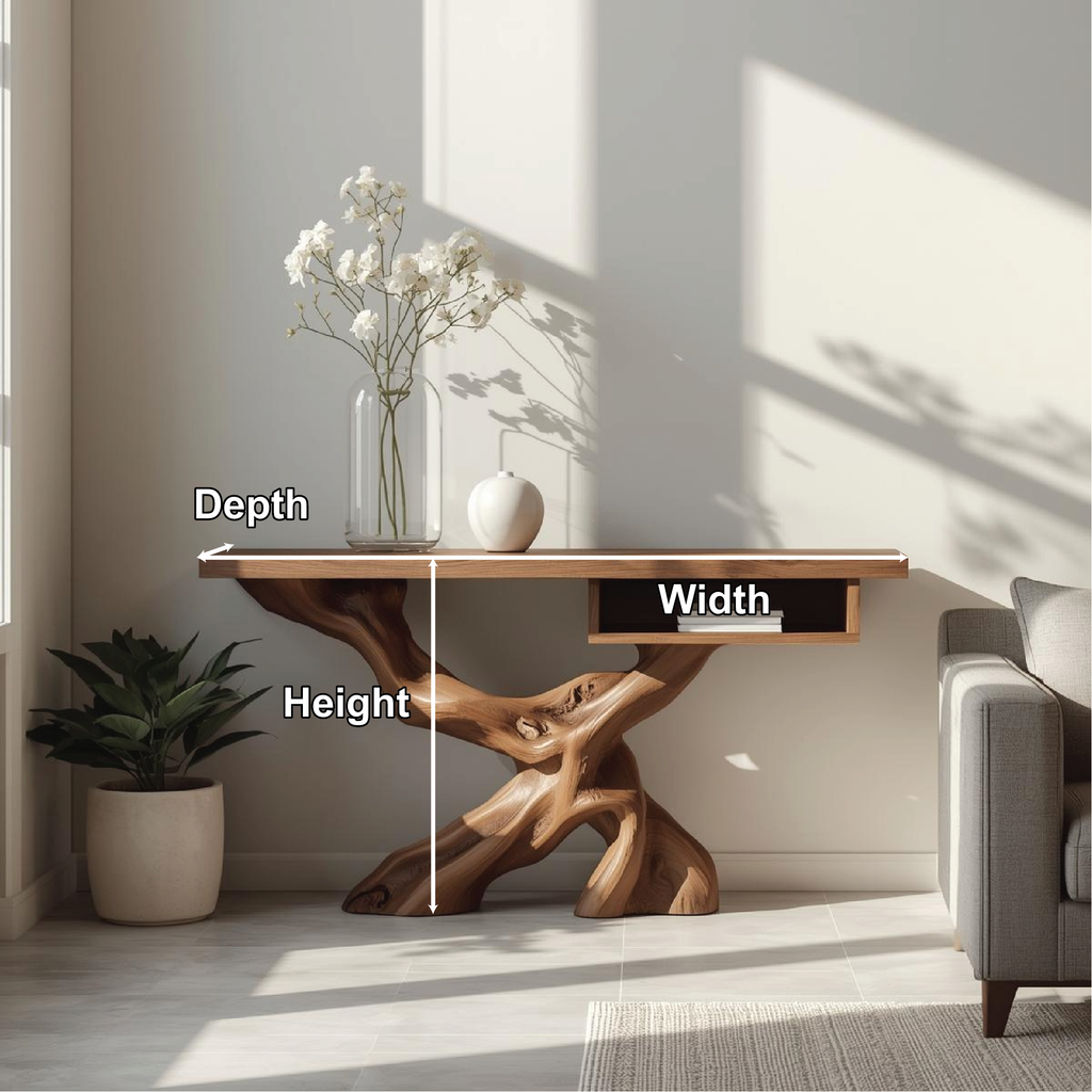 Handcrafted Solid Wood Console Table with Organic Tree-Root Base and Floating Shelf Design - view 2 of 5
