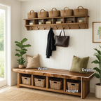 Solid Wood Entryway Bench with Storage Cubbies, Rustic Hallway Organizer Seat - view 5 of 7