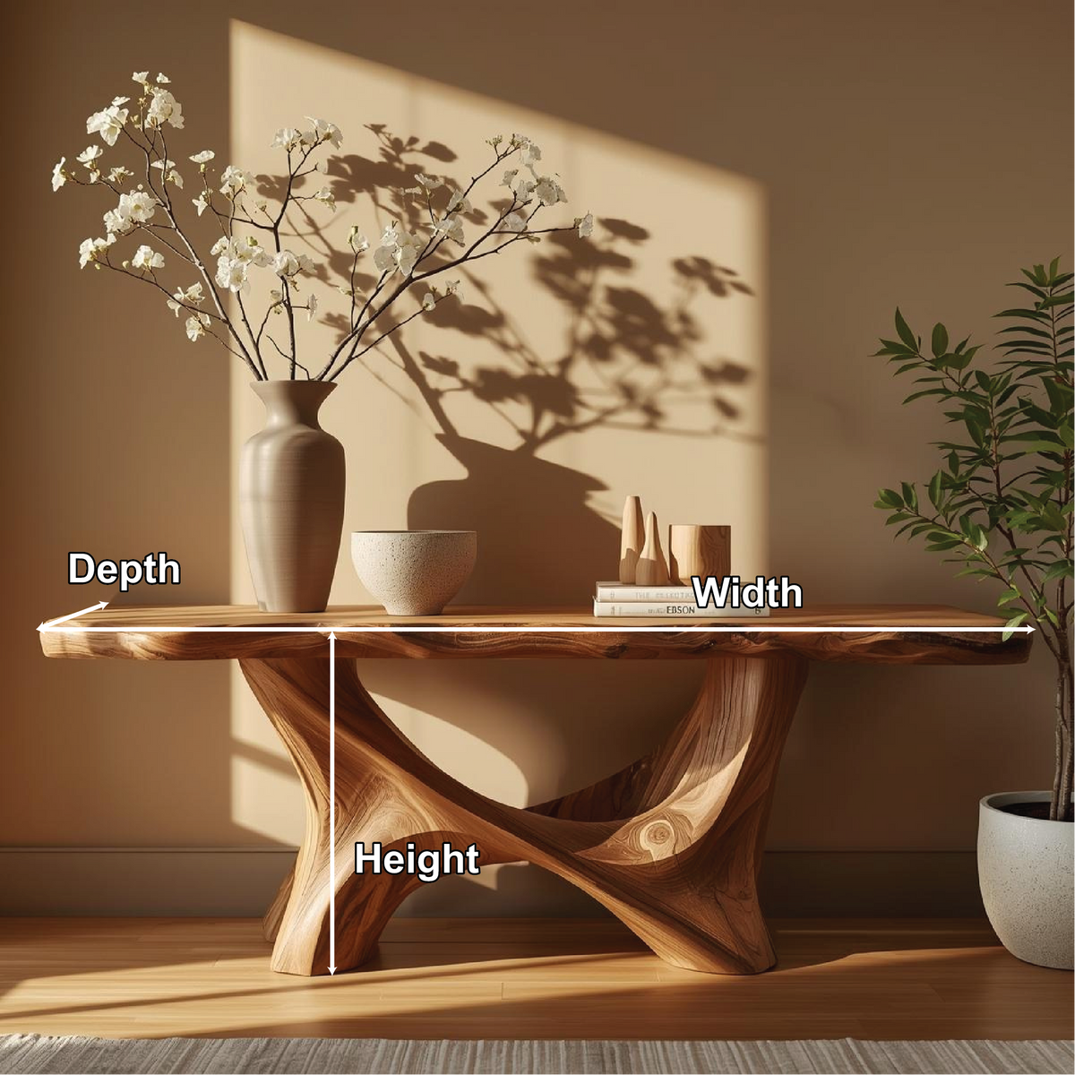 Handcrafted Solid Wood Console Table with Sculptural Organic Base and Live Edge Natural Finish - view 2 of 5