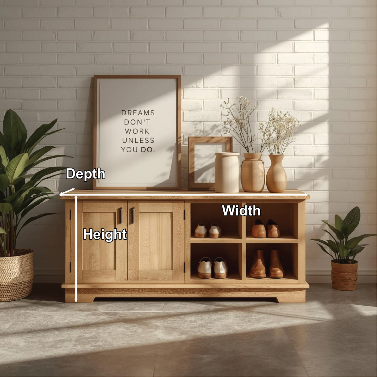 Handcrafted Solid Wood Entryway Bench with Storage Cabinets and Open Shelves for Modern Homes - view 2 of 5