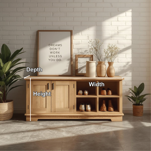 Handcrafted Solid Wood Entryway Bench with Storage Cabinets and Open Shelves for Modern Homes - view 2 of 5
