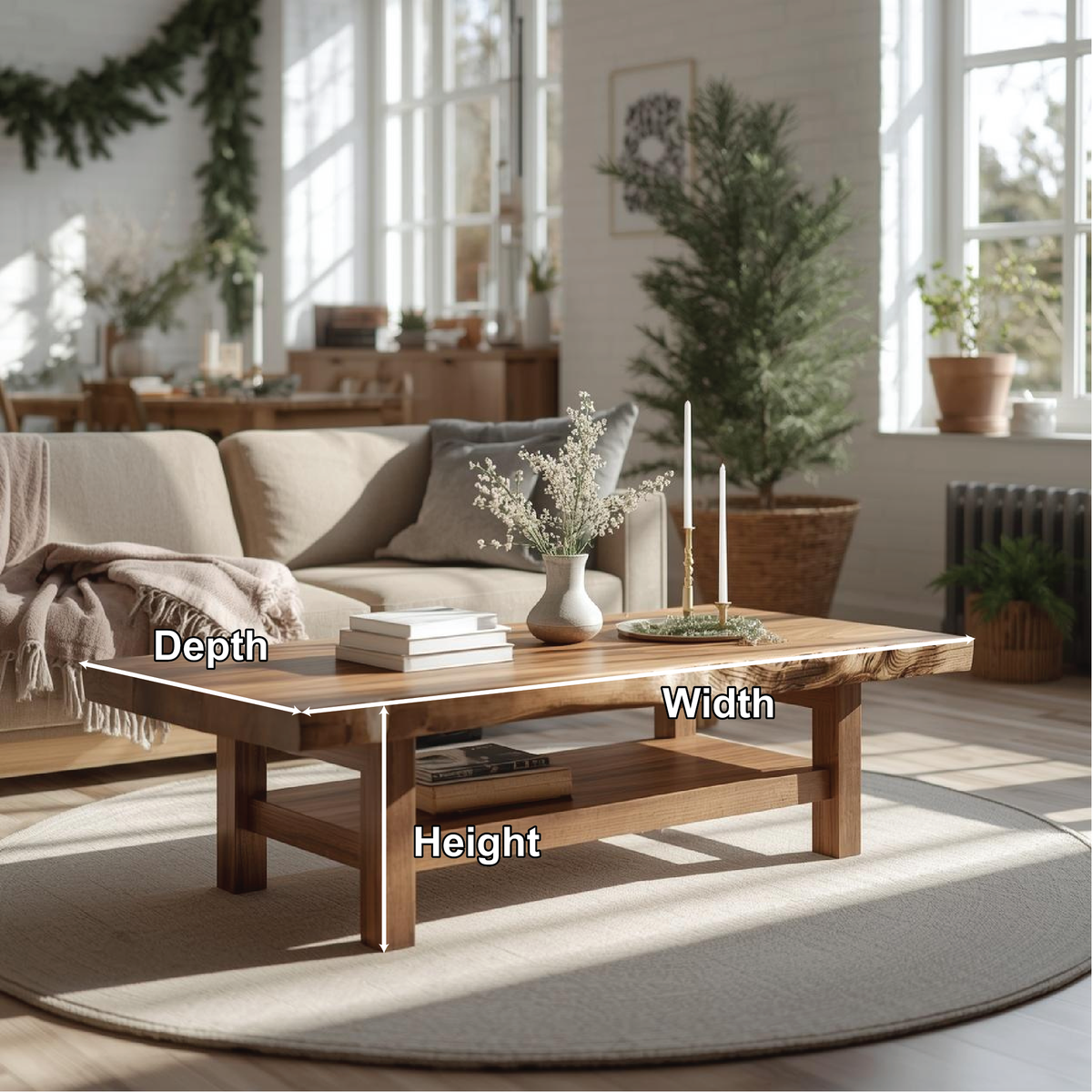 Handcrafted Solid Wood Coffee Table with Live Edge Design and Lower Shelf for Modern Homes - view 2 of 5