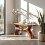 Handcrafted Solid Wood Console Table with Sculptural Base and Natural Live Edge Design - view 2 of 5