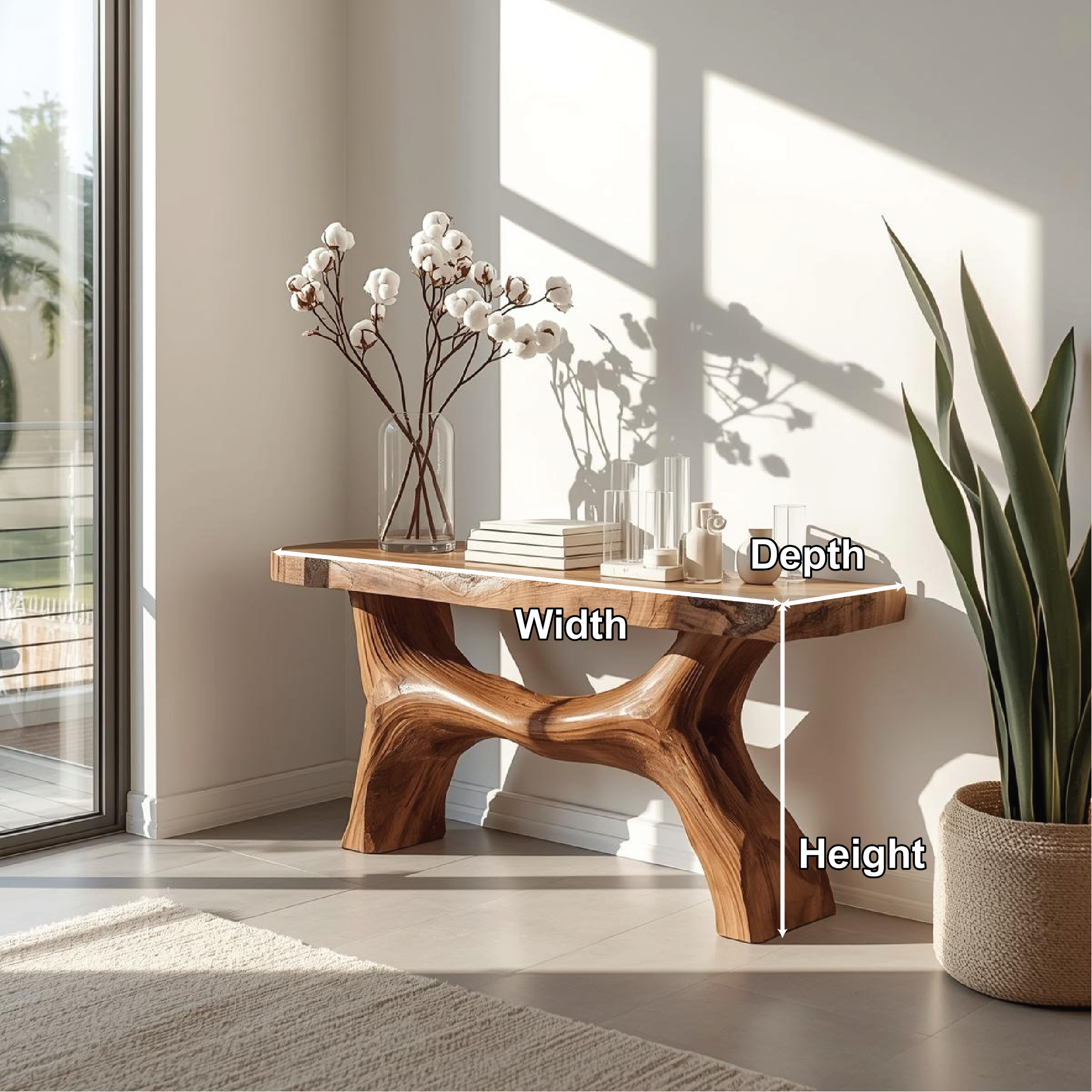 Handcrafted Solid Wood Console Table with Sculptural Base and Natural Live Edge Design - view 2 of 5
