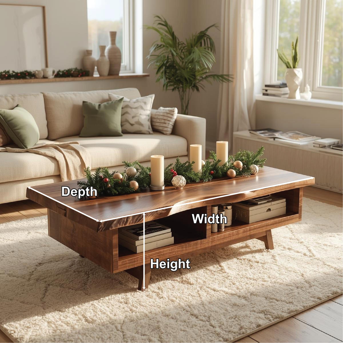 Handcrafted Solid Wood Coffee Table with Live Edge Top and Open Storage for Cozy Living Rooms - view 2 of 5