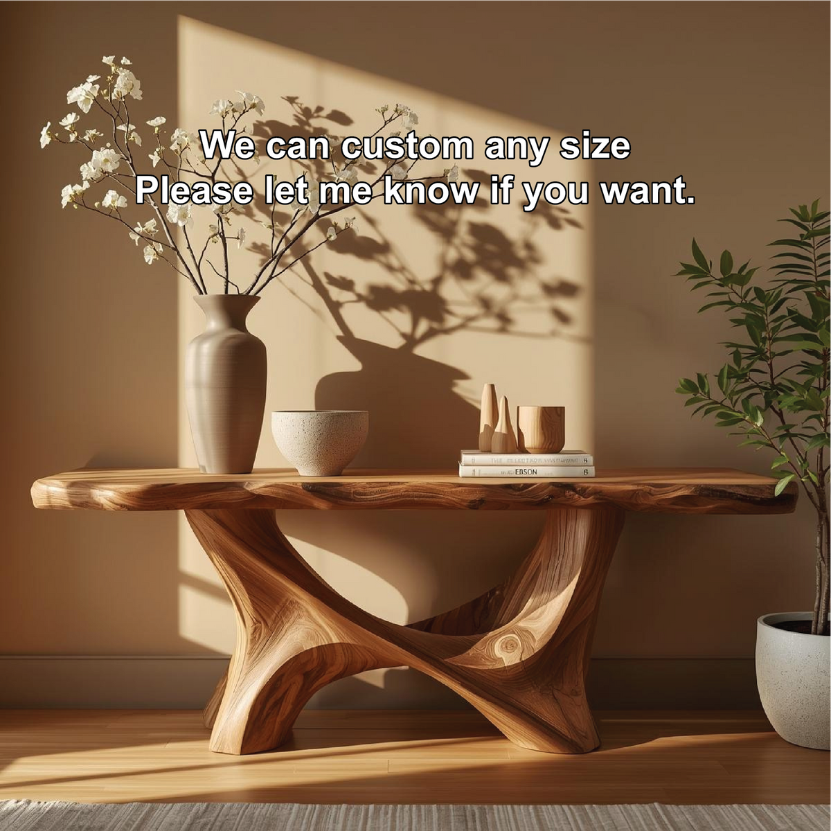 Handcrafted Solid Wood Console Table with Sculptural Organic Base and Live Edge Natural Finish - view 4 of 5