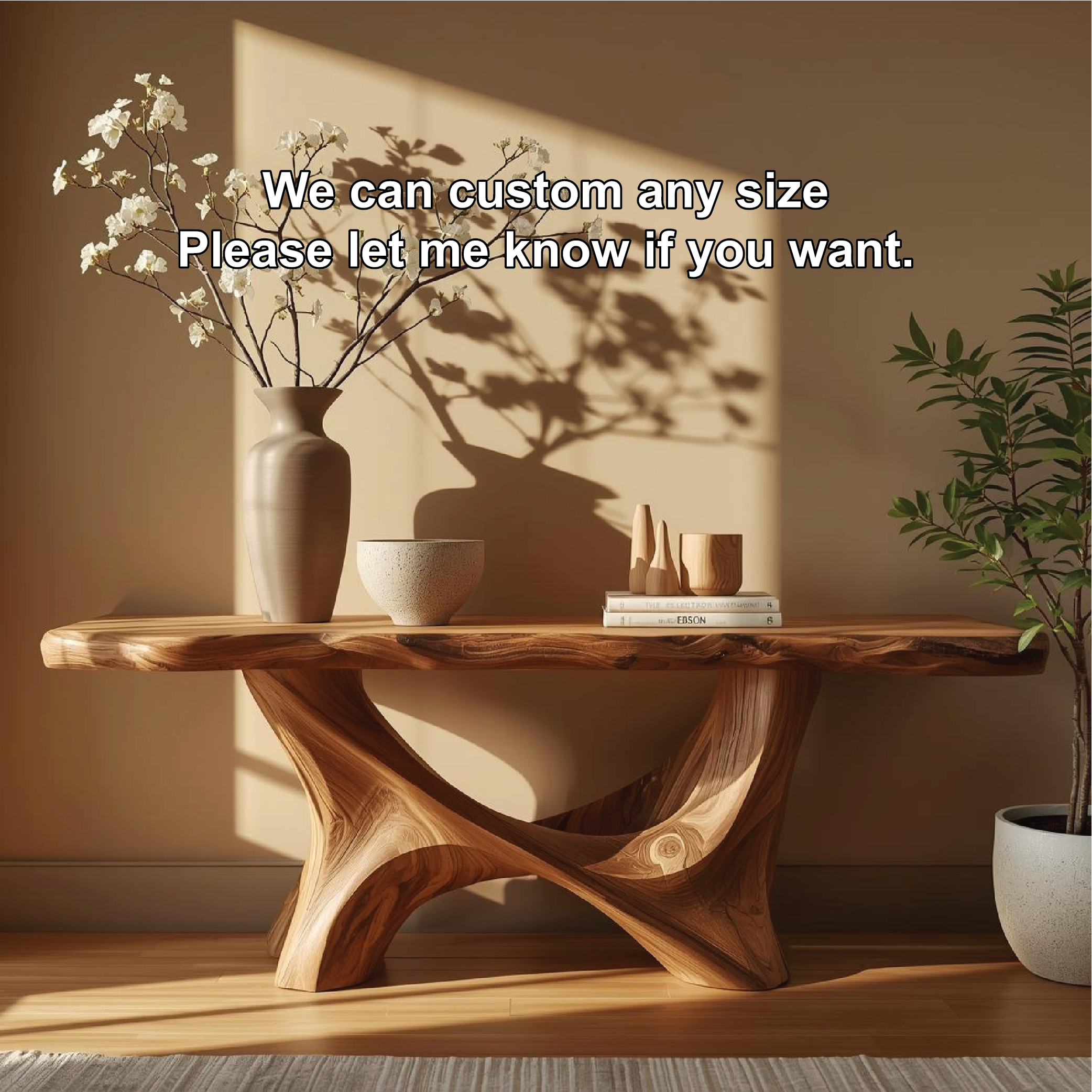 Handcrafted Solid Wood Console Table with Sculptural Organic Base and Live Edge Natural Finish - view 4 of 5