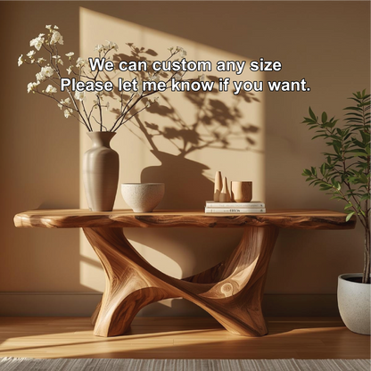 Handcrafted Solid Wood Console Table with Sculptural Organic Base and Live Edge Natural Finish - view 4 of 5
