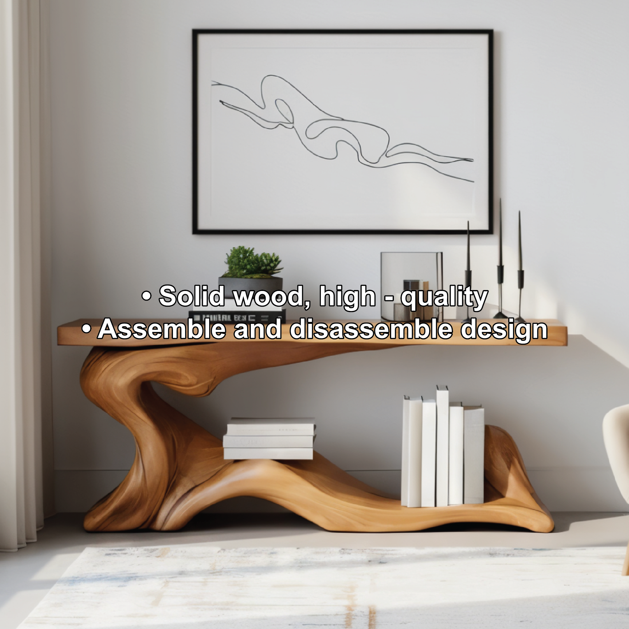 Handcrafted Solid Wood Console Table with Sculptural Organic Base and Modern Minimalist Design - view 5 of 8