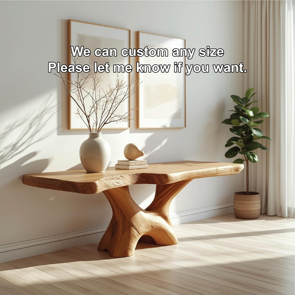 Handcrafted Solid Wood Console Table with Sculptural Base and Natural Grain Live Edge Design - view 4 of 5