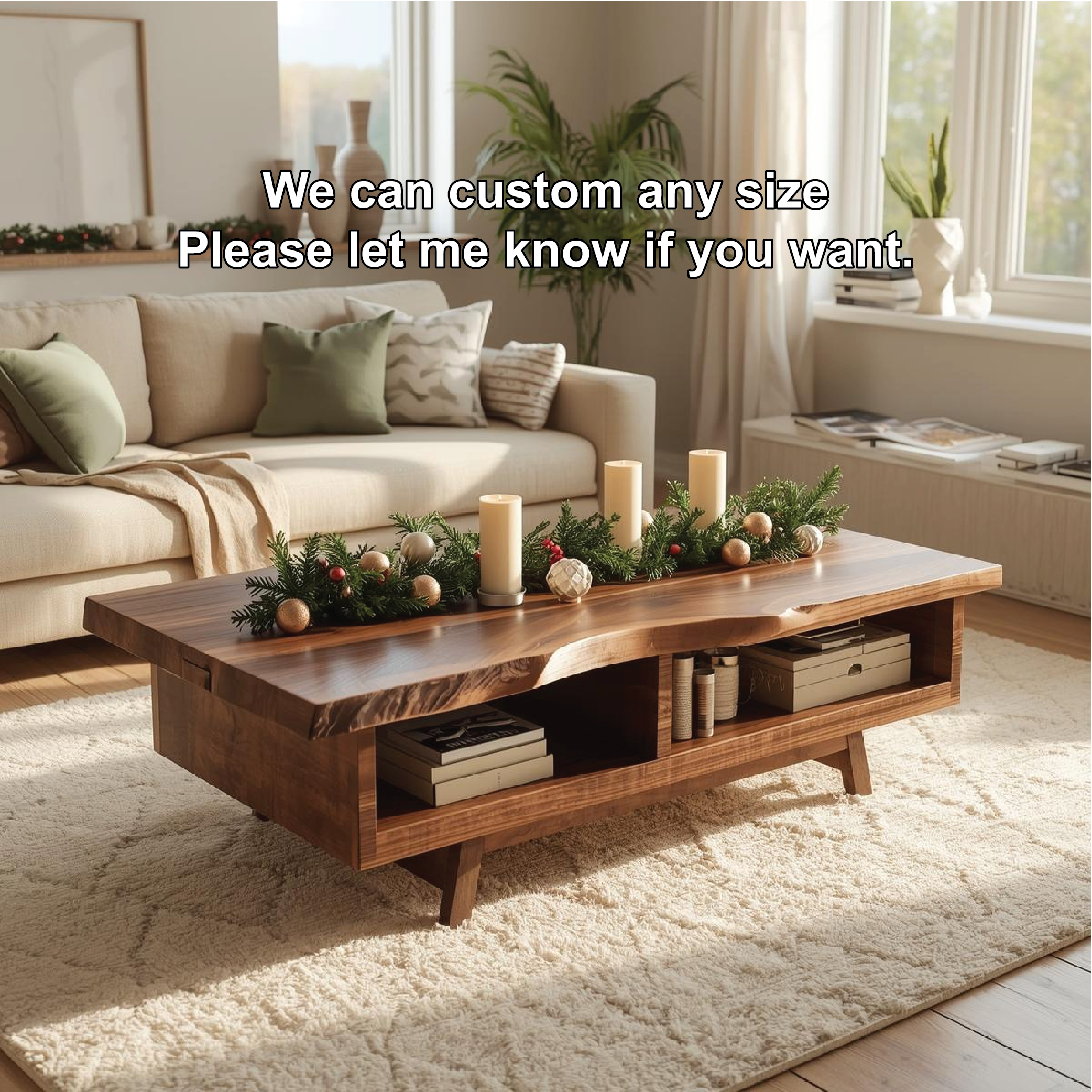 Handcrafted Solid Wood Coffee Table with Live Edge Top and Open Storage for Cozy Living Rooms - view 4 of 5