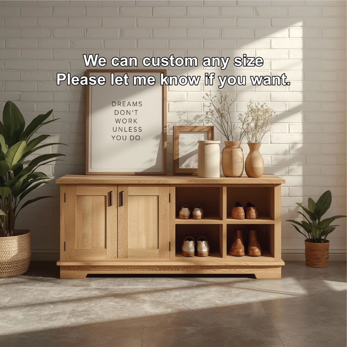 Handcrafted Solid Wood Entryway Bench with Storage Cabinets and Open Shelves for Modern Homes - view 4 of 5