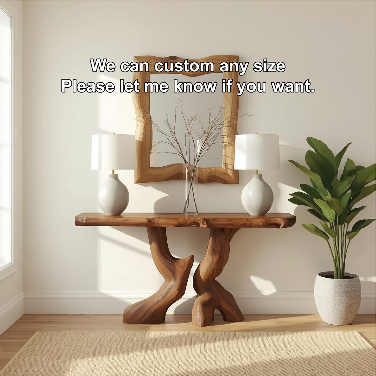 Handcrafted Solid Wood Console Table with Artistic Curved Base and Natural Live Edge Design - view 4 of 5