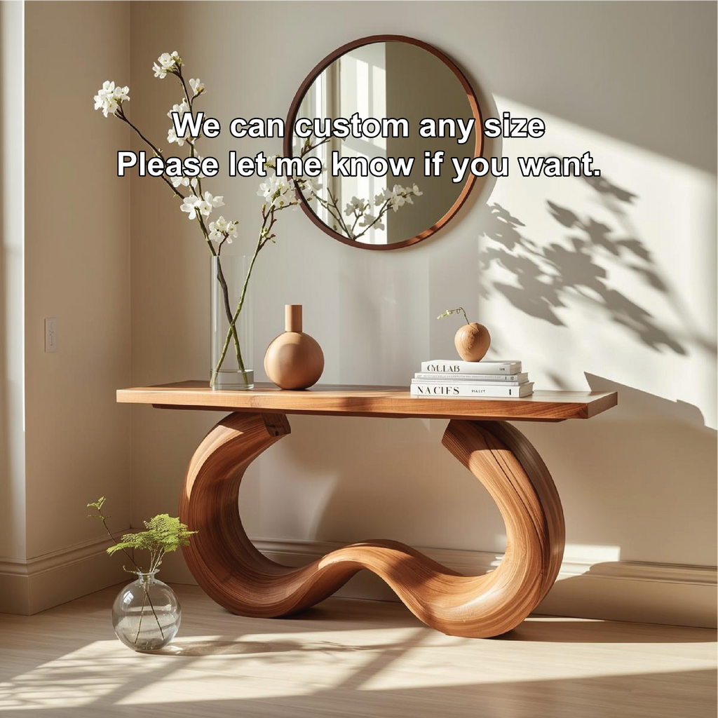 Handcrafted Solid Wood Console Table with Artistic Curved Base and Modern Minimalist Design - view 4 of 5