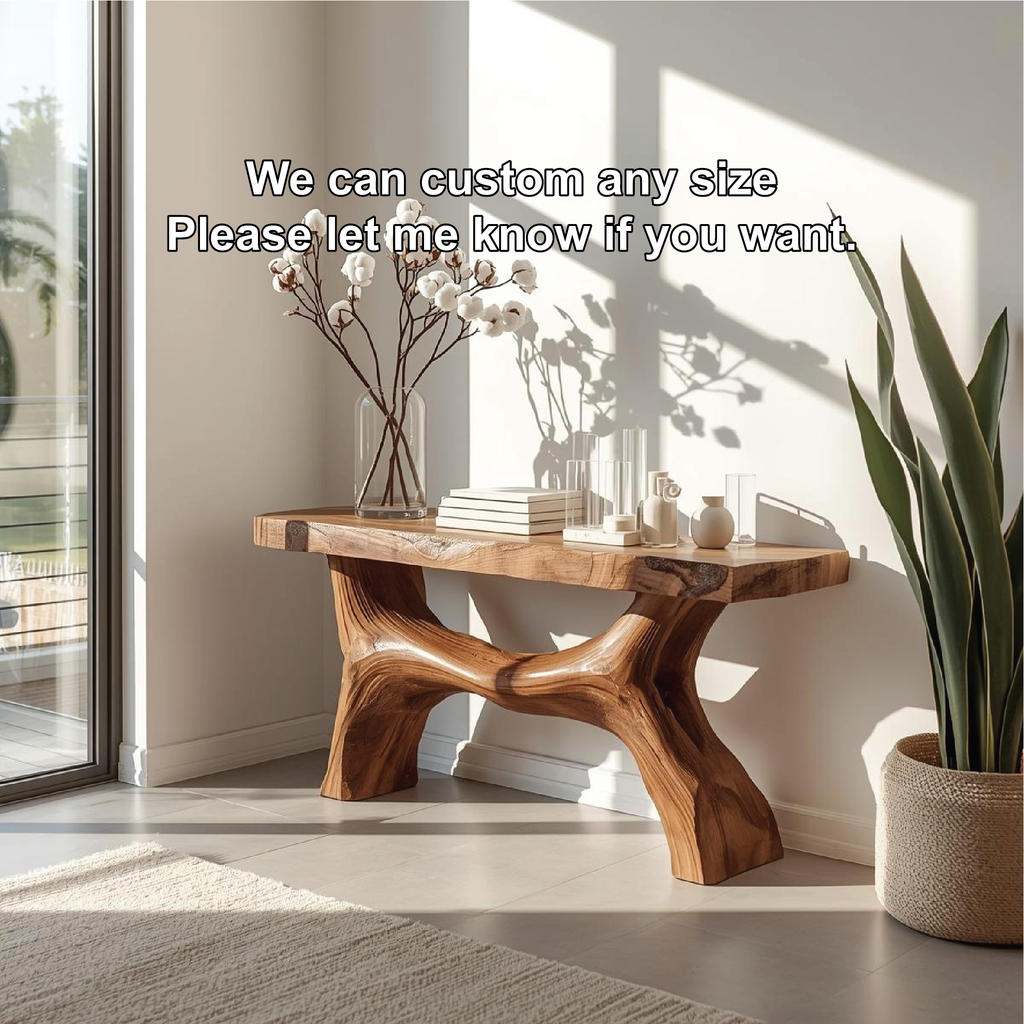 Handcrafted Solid Wood Console Table with Sculptural Base and Natural Live Edge Design - view 4 of 5