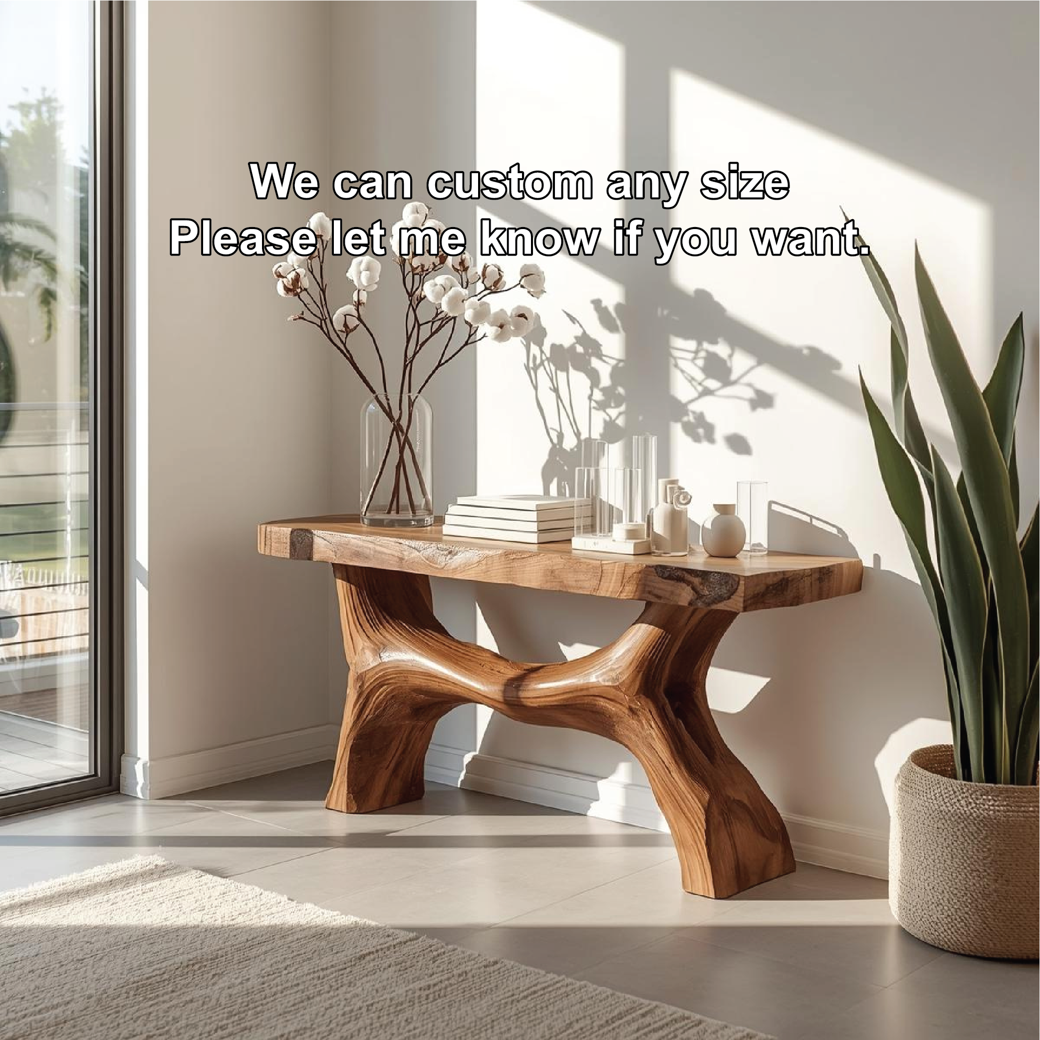 Handcrafted Solid Wood Console Table with Sculptural Base and Natural Live Edge Design - view 4 of 5