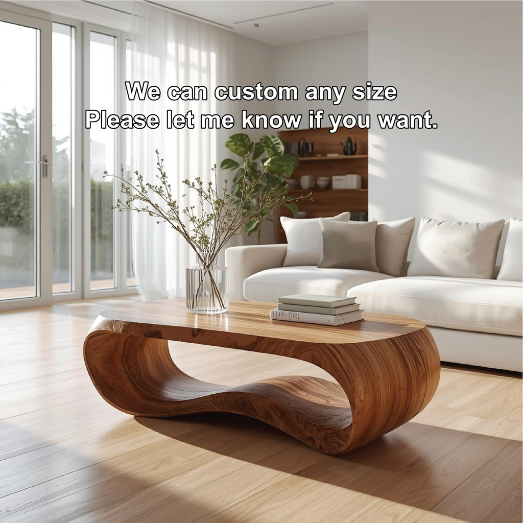 Handcrafted Solid Wood Coffee Table with Modern Curved Design and Natural Smooth Finish - view 4 of 5
