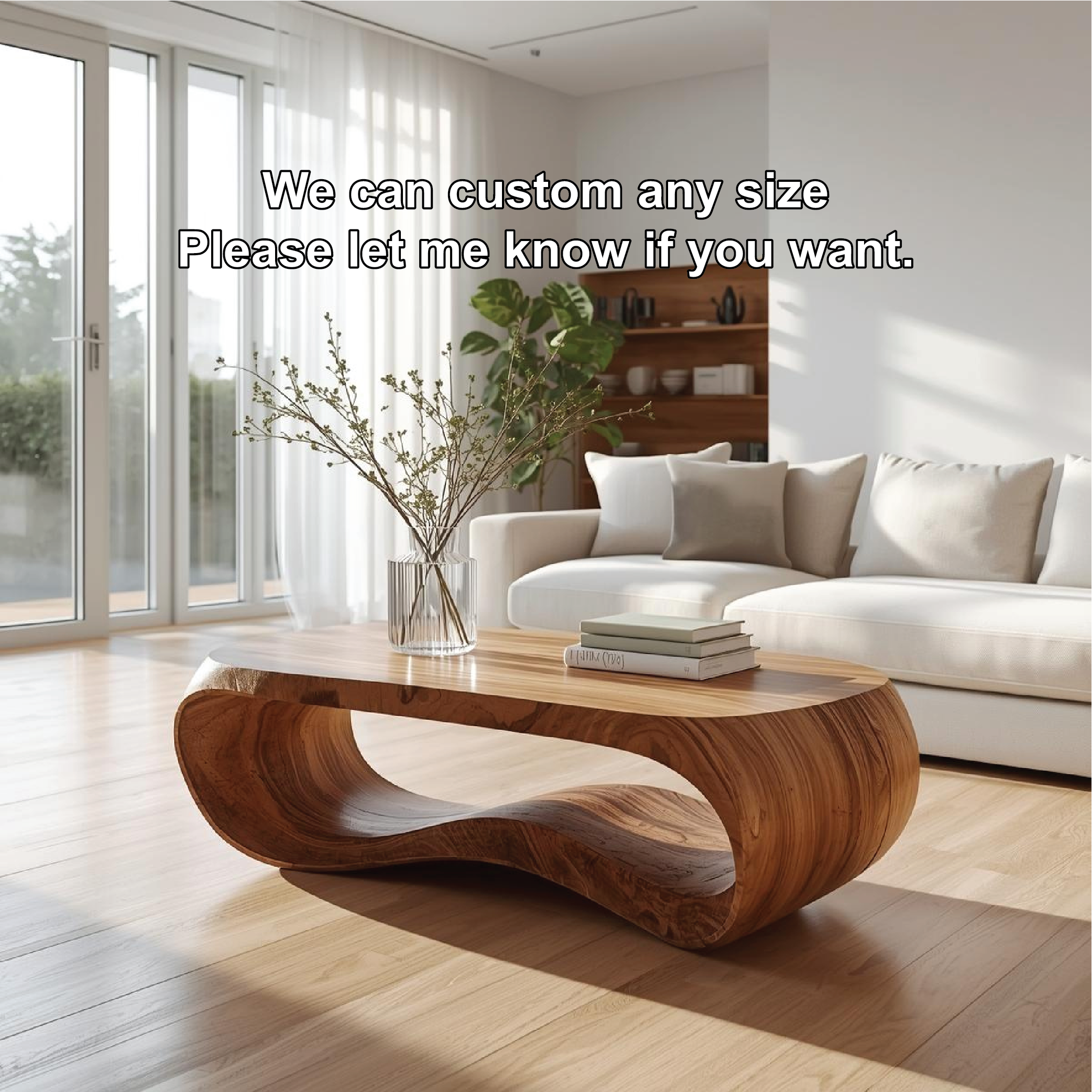 Handcrafted Solid Wood Coffee Table with Modern Curved Design and Natural Smooth Finish - view 4 of 5