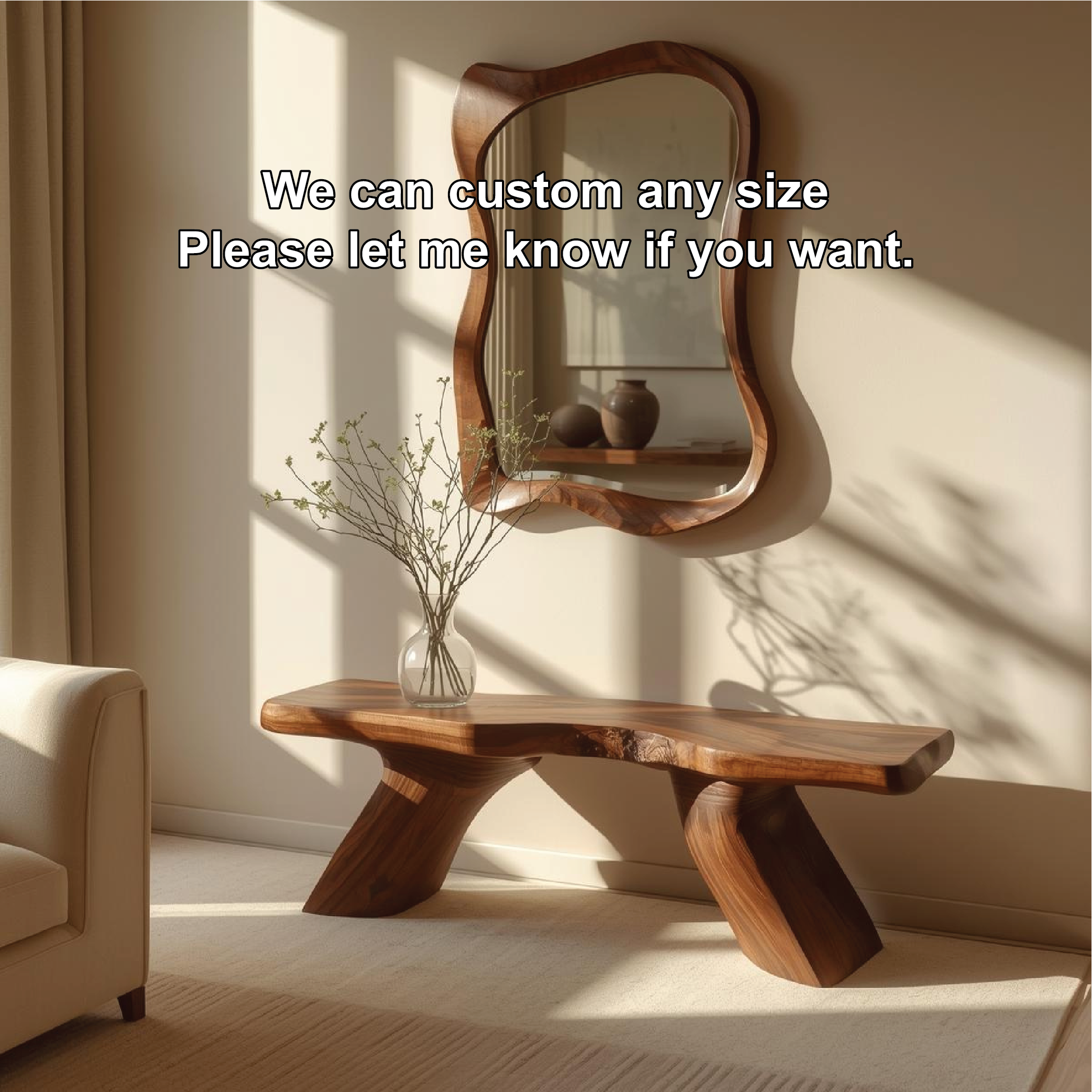 Solid Wood Entryway Bench with Sculptural Legs, Handmade Modern Hallway Seat - view 3 of 7