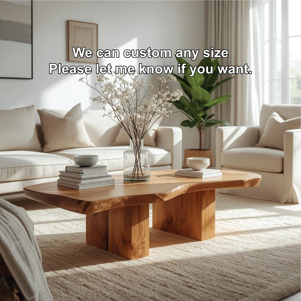 Handcrafted Solid Wood Coffee Table with Live Edge Design and Minimalist Block Base - view 4 of 5