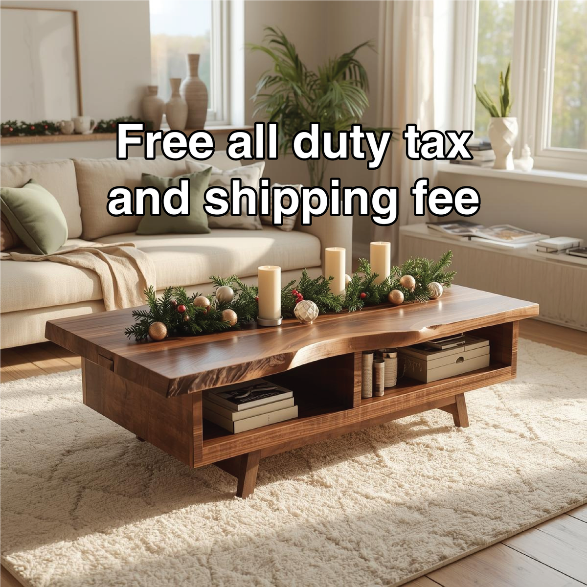 Handcrafted Solid Wood Coffee Table with Live Edge Top and Open Storage for Cozy Living Rooms - view 5 of 5