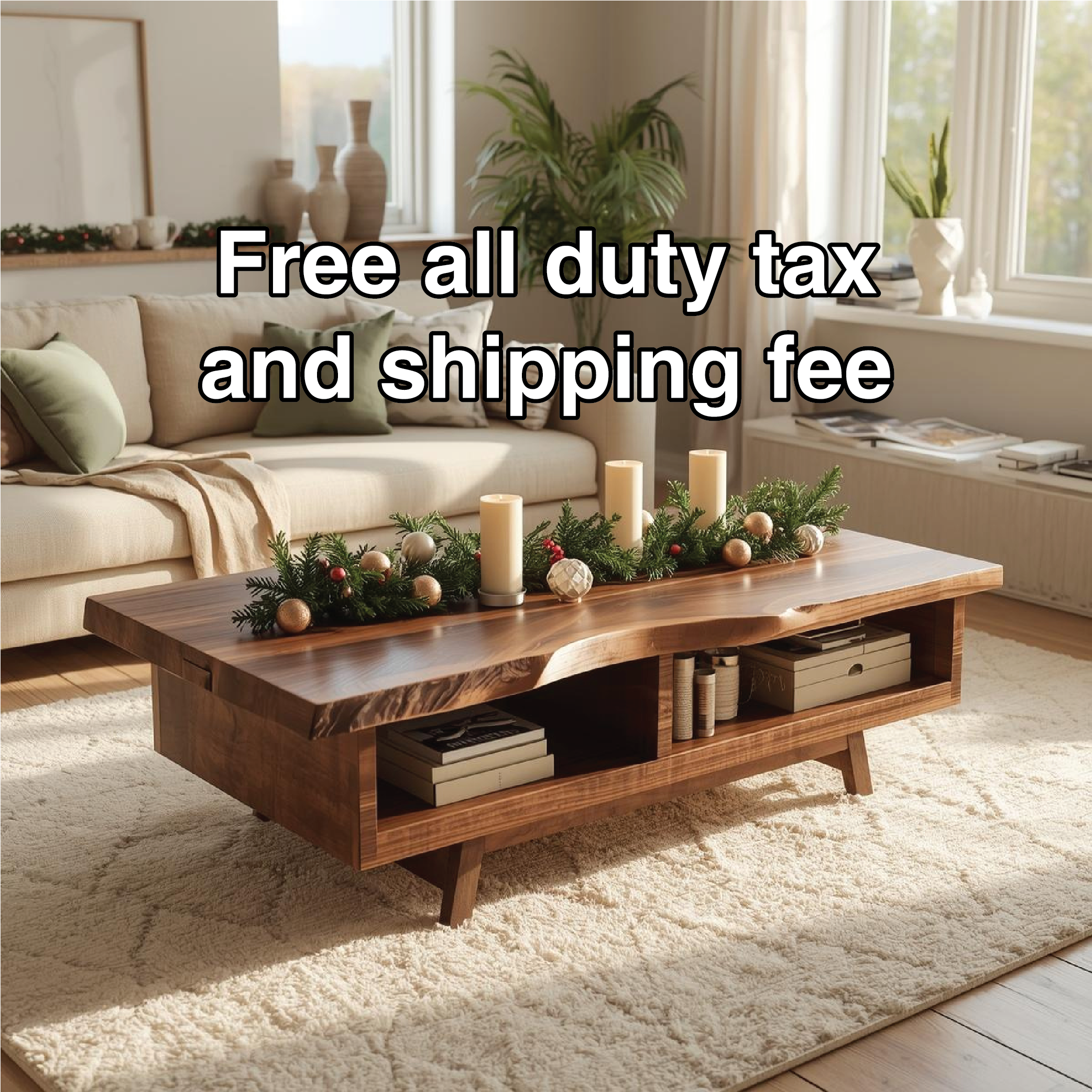 Handcrafted Solid Wood Coffee Table with Live Edge Top and Open Storage for Cozy Living Rooms - view 5 of 5